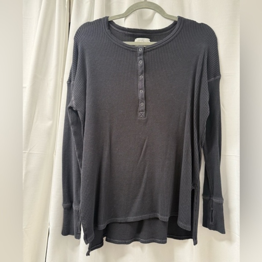 Aerie OFFLINE Waffle Knit Long Sleeve Henley Top Gray Size S